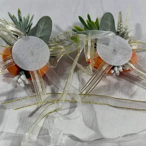 Orange Silk Rose Boutonniere and Wrist Corsage Set - Picture 6 of 8